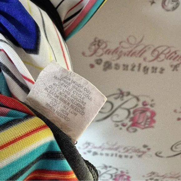 Isabella Rodriguez top peplum striped flower Blue Floral Stripe Blouse - Picture 7 of 7